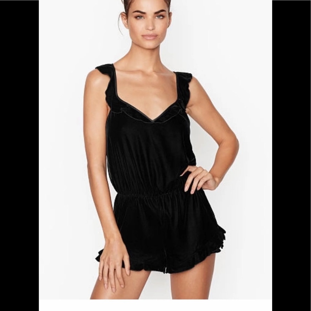 Victoria Secret black velvet romper Sz S